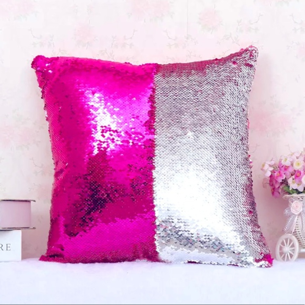 Sequin Pillow Case Cover Pink Silver